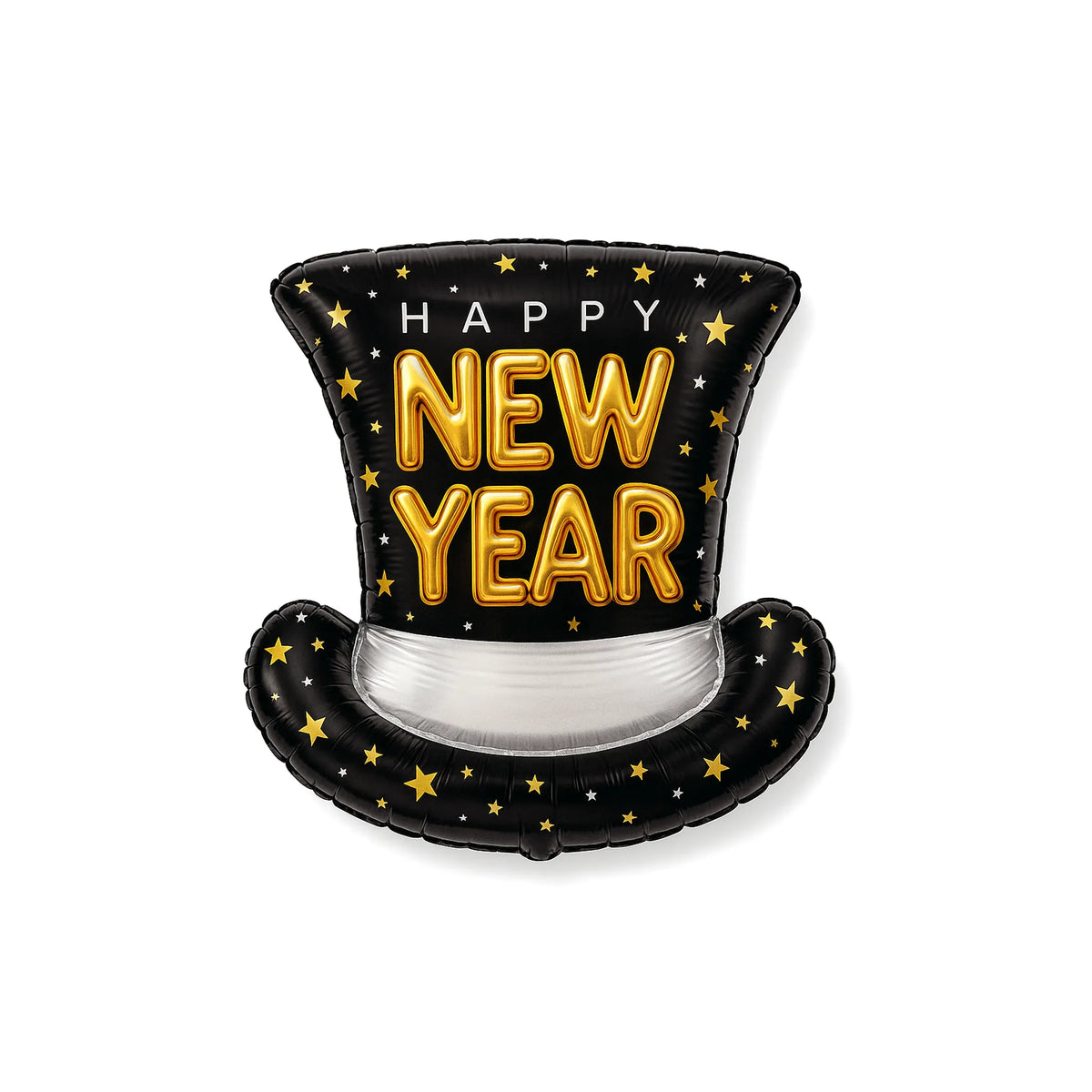 Happy New Year Top Hat Foil Balloon, 25-inch black and gold