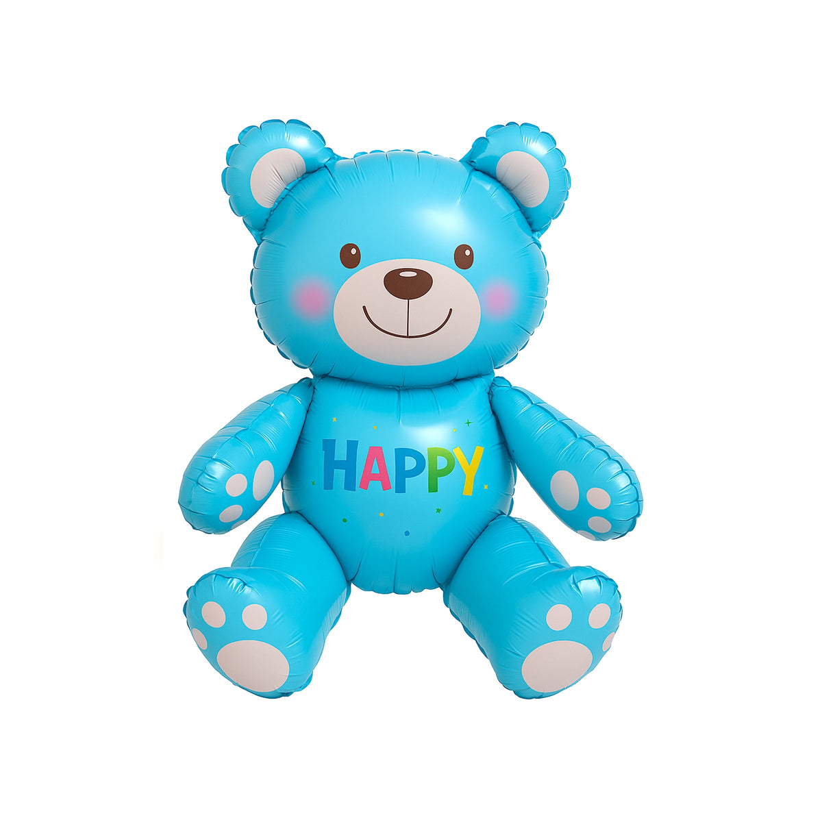 Happy Teddy Bear Foil Balloon in Blue with Polka Dots, 28-inch