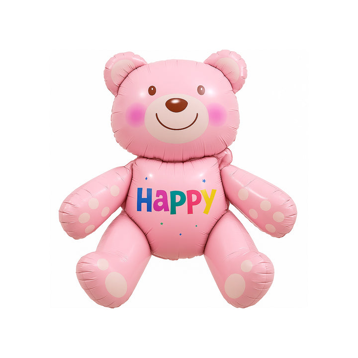 Happy Teddy Bear Foil Balloon in Pastel Pink, 28-inch