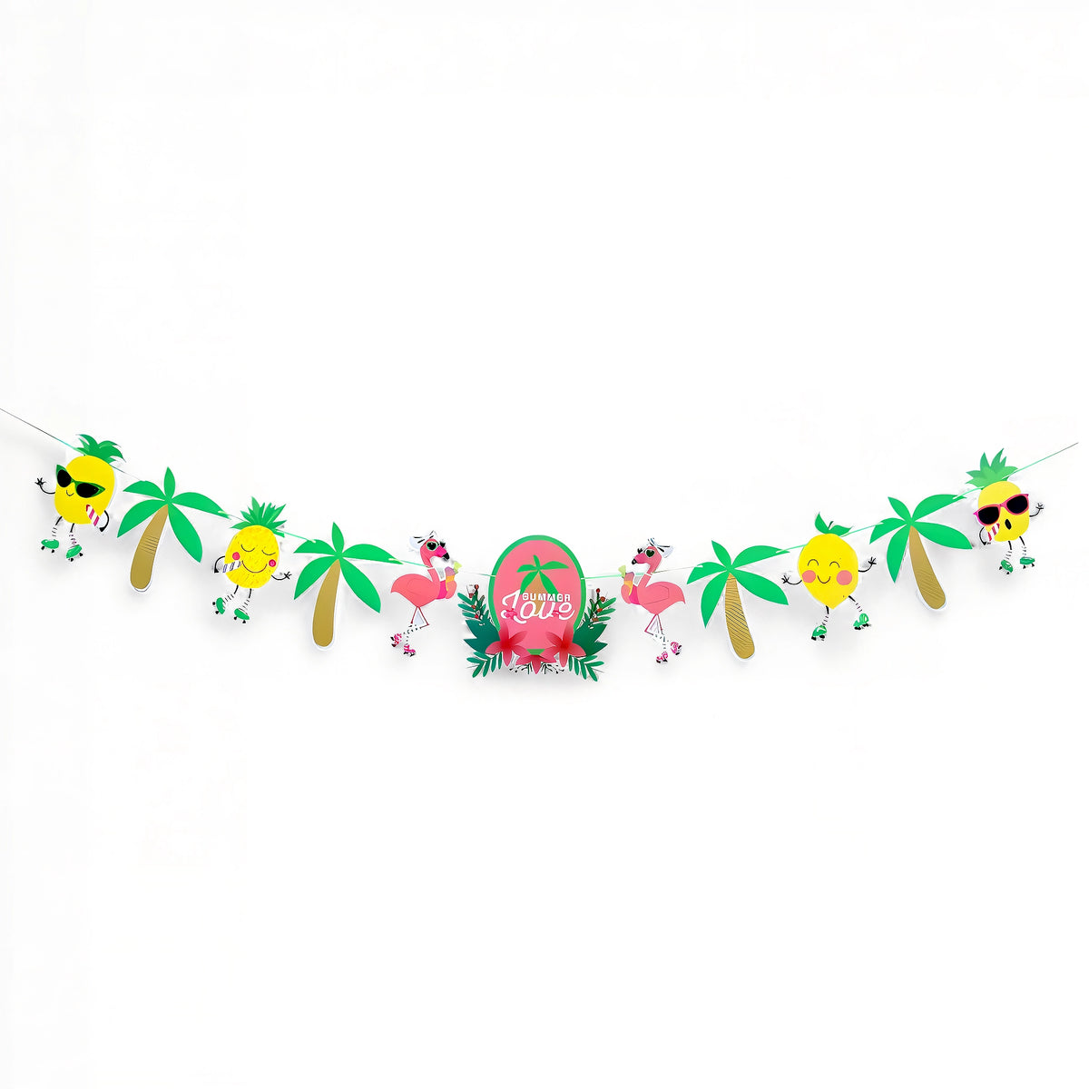 Hawaiian Pineapple Tree Paper Banner with flamingos and suns