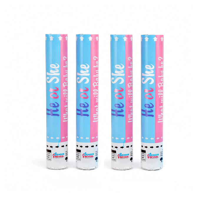 He or She Gender Reveal Confetti Cannon Set with Pink and Blue Powder Cannons
