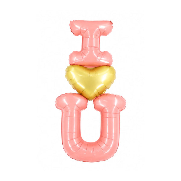 I Love You Heart Foil Balloon Set with Pink Letter Balloons and Gold Heart Balloon