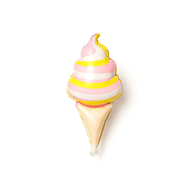 Pink and yellow swirl ice cream cone foil balloon
