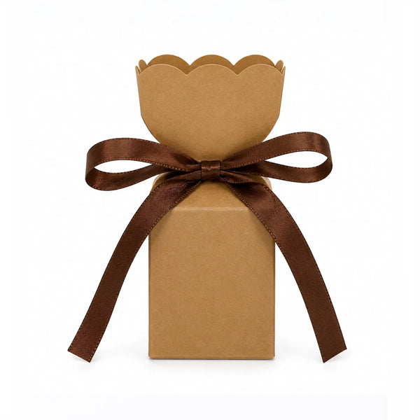 Kraft Brown Party Favor Box With Satin Ribbon – 50 Pack Rustic Event Favor Boxes