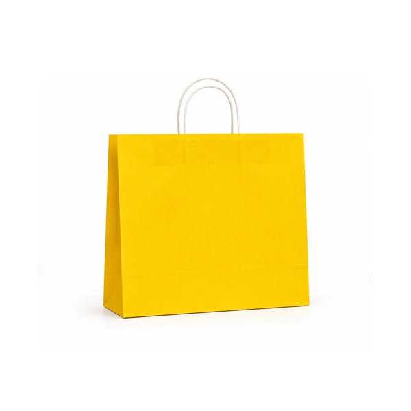 Yellow Paper Gift Bags with White Handles, 15 Pack – 12.6 x 10.6 in
