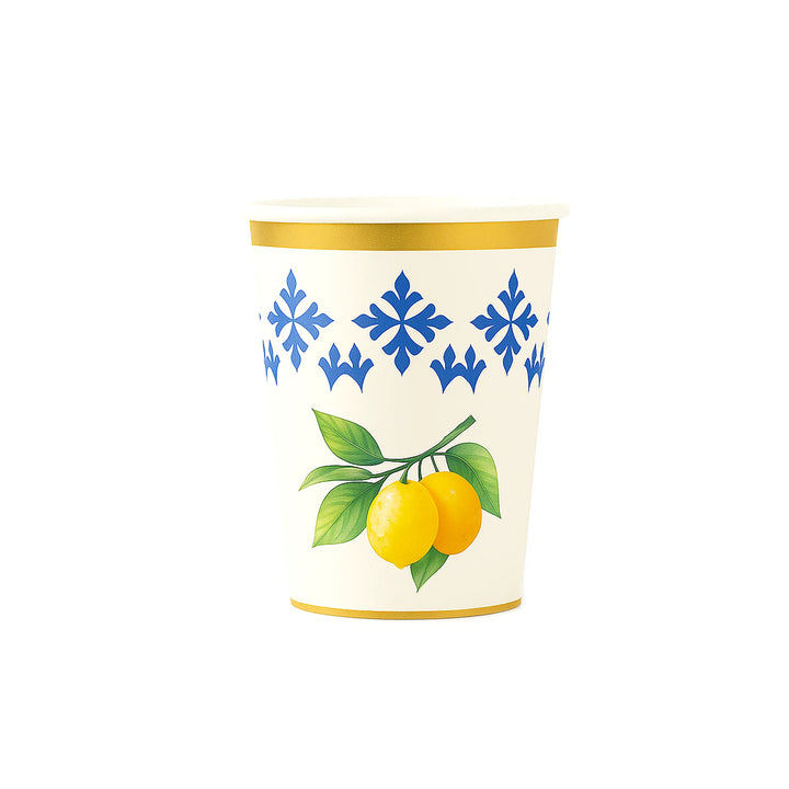 Lemon Paper Cup with Blue Pattern, 9oz – Blue & Yellow Party Cup