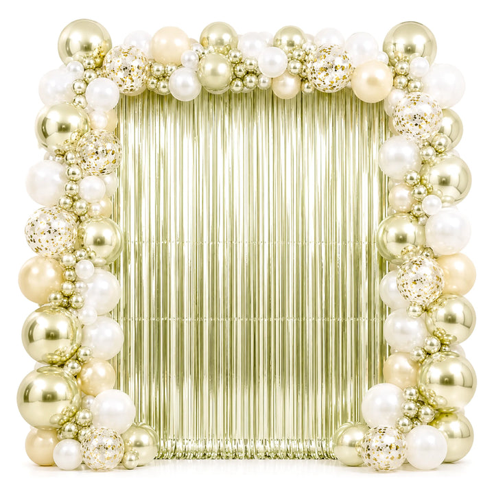 Light Gold Metallic Foil Fringe Curtain Backdrop for Event Decor