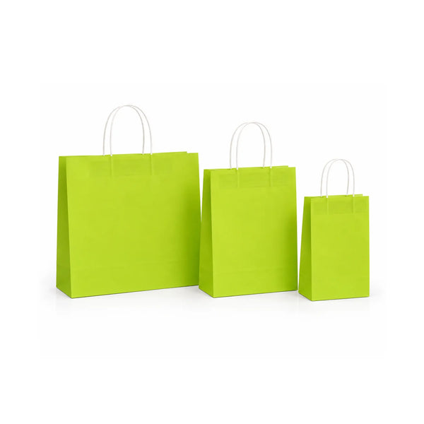 Lime Green Paper Gift Bags with Handles, 15 Pack – Small Medium Large Sizes