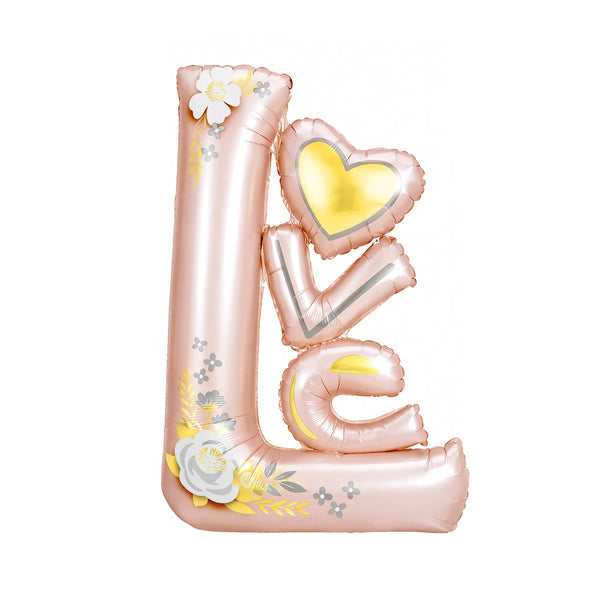 LOVE Heart Foil Balloon Decoration in Rose Gold with Floral Wedding Design
