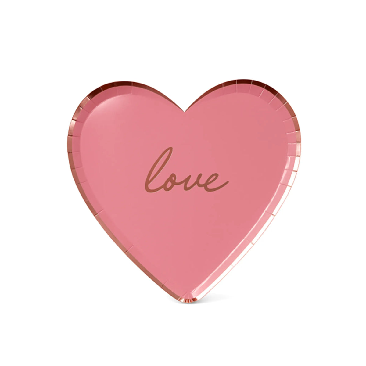 Pink Heart Plate with ‘love’ Script, 7-inch – Rose Gold Foil