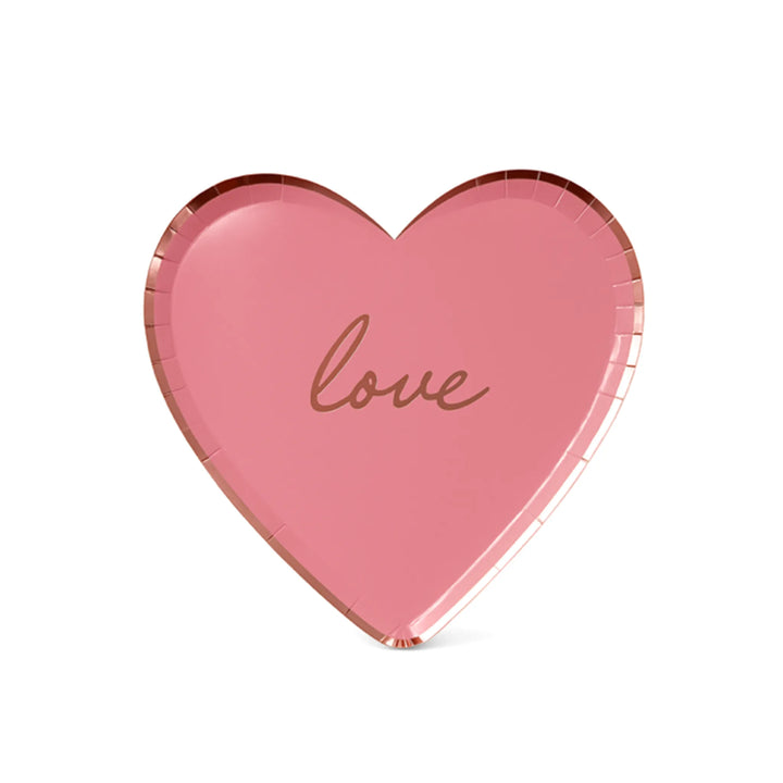 Pink Heart Plate with ‘love’ Script, 7-inch – Rose Gold Foil