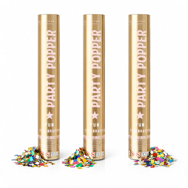Gold Metallic Party Popper Confetti Cannon with Multi-Color Foil Confetti