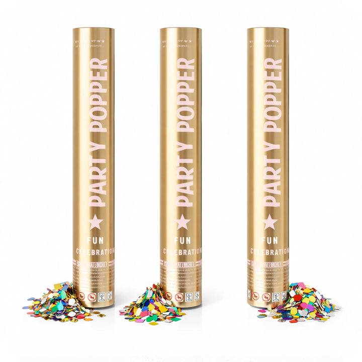 Gold Metallic Party Popper Confetti Cannon with Multi-Color Foil Confetti
