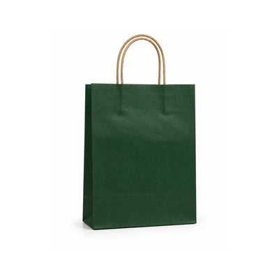 Medium Dark Green Paper Gift Bag with Handles, 15 Pack – 21 x 27 cm