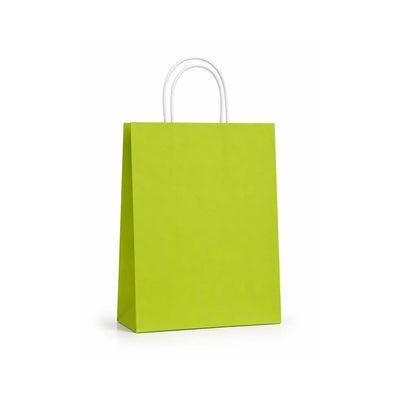Medium Lime Green Paper Gift Bag with Handles, 15 Pack – 21 x 27 cm