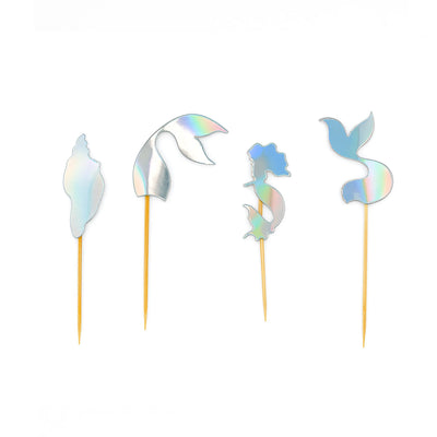 Mermaid Cupcake Toppers, 6cm – Holographic Sea Cake Toppers