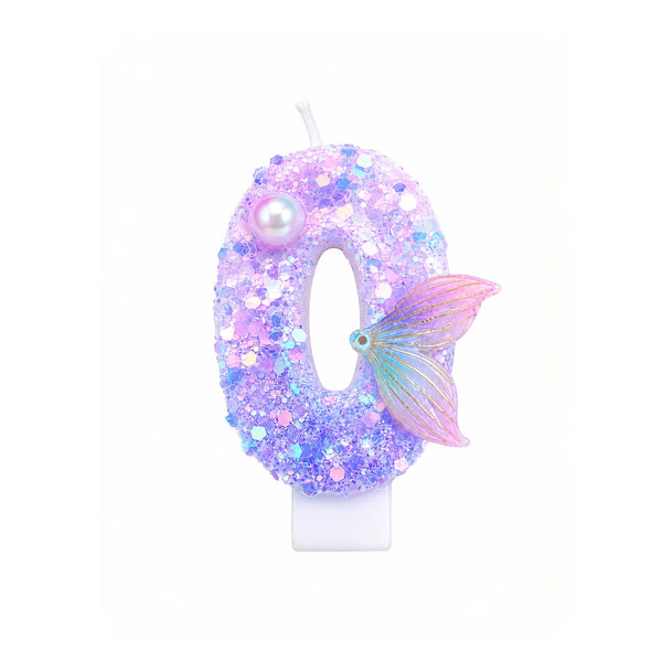 Purple Mermaid Tail Number 0 Birthday Candle