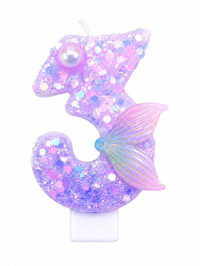 Purple Mermaid Tail Number 3 Birthday Candle