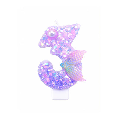 Purple Mermaid Tail Number 3 Birthday Candle