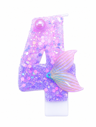 Purple Mermaid Tail Number 4 Birthday Candle