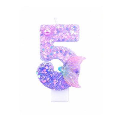 Purple Mermaid Tail Number 5 Birthday Candle
