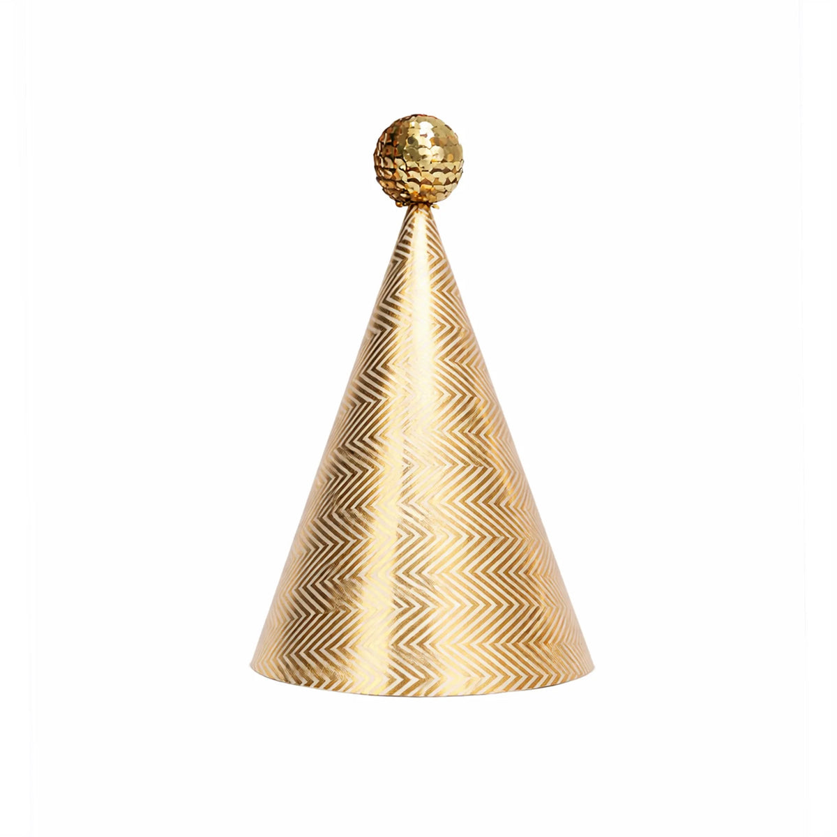 Metallic Gold Chevron Birthday Party Hat with Glitter Gold Pom Pom Topper