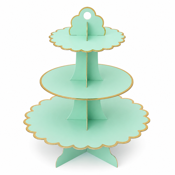 Mint Green and Gold Trim 3 Tier Cupcake Stand for Baby Showers and Party Treats