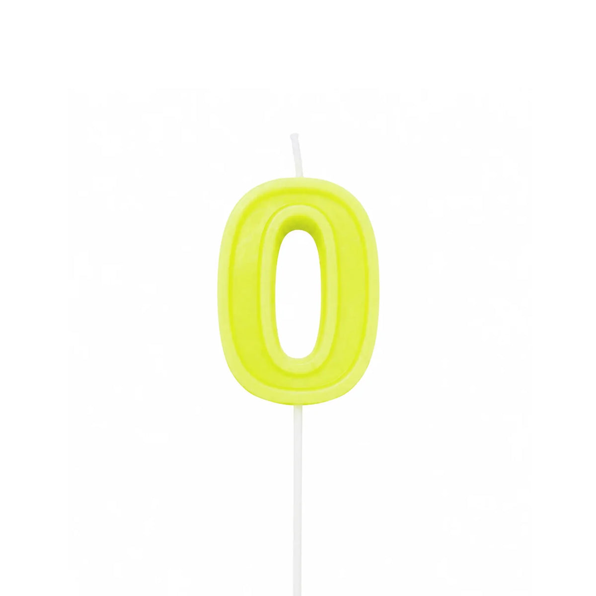 Neon Yellow Number 0 Birthday Candle, 2-inch – Cake Candle with White Pick