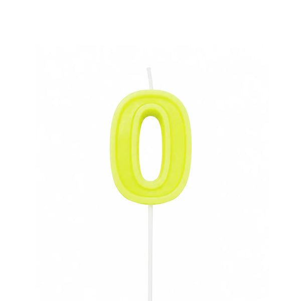 Neon Yellow Number 0 Birthday Candle, 2-inch – Cake Candle with White Pick