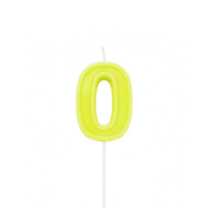 Neon Yellow Number 0 Birthday Candle, 2-inch – Cake Candle with White Pick