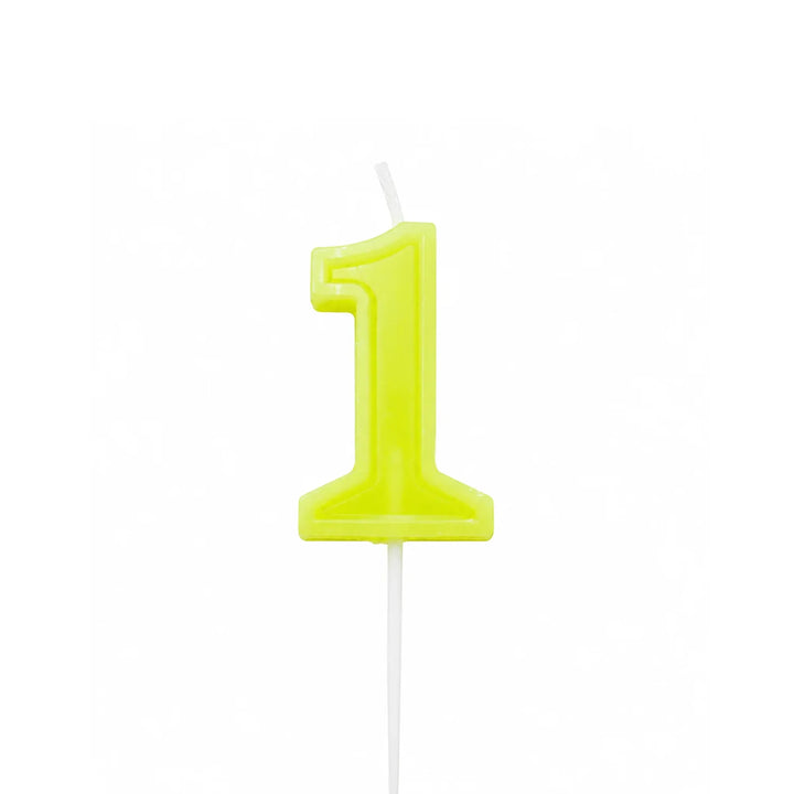 Neon Yellow Number 1 Birthday Candle, 2-inch – Cake Candle with White Pick