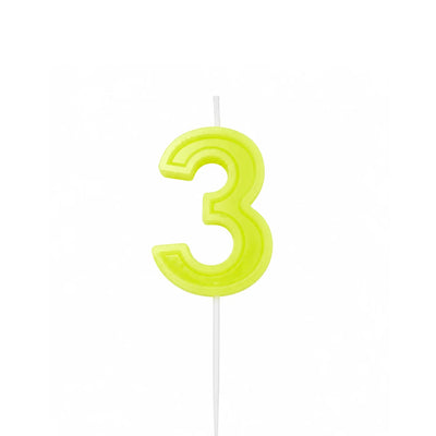 Neon Yellow Number 3 Birthday Candle, 2-inch – Cake Candle with White Pick