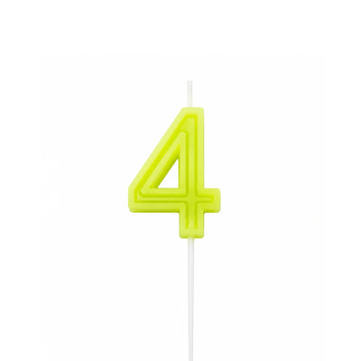 Neon Yellow Number 4 Birthday Candle, 2-inch – Cake Candle with White Pick