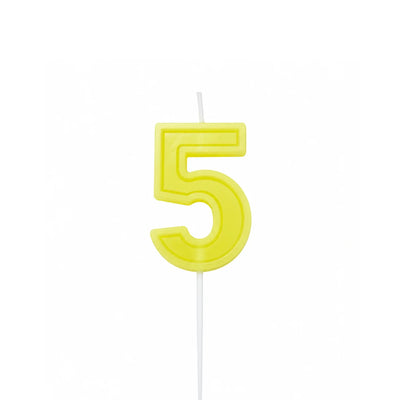 Neon Yellow Number 5 Birthday Candle, 2-inch – Cake Candle with White Pick