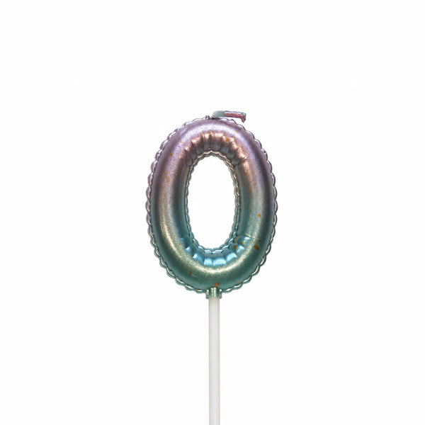 Ombre balloon number 0 birthday candle for cake decoration