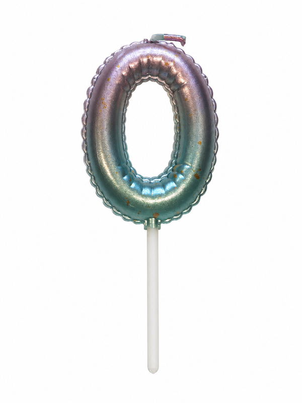 Ombre Number 0 Birthday Candle, Purple Teal and Gold Cake Candle