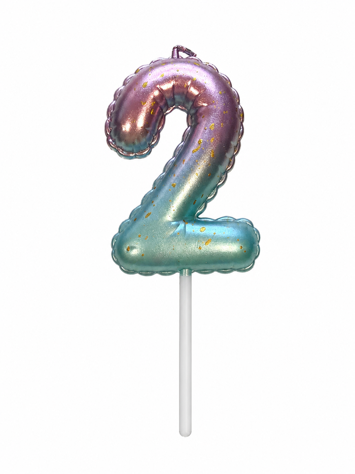 Ombre Number 2 Birthday Candle, Purple Teal and Gold Cake Candle