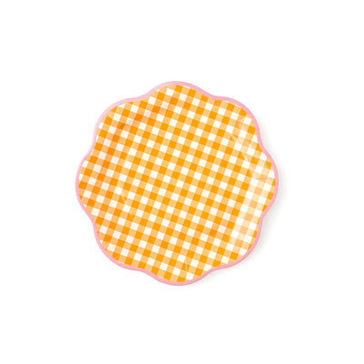 Orange Gingham Scalloped Paper Plate, 9-inch