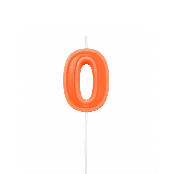 Orange Number 0 Birthday Candle, 2-inch – Cake Candle with White Pick