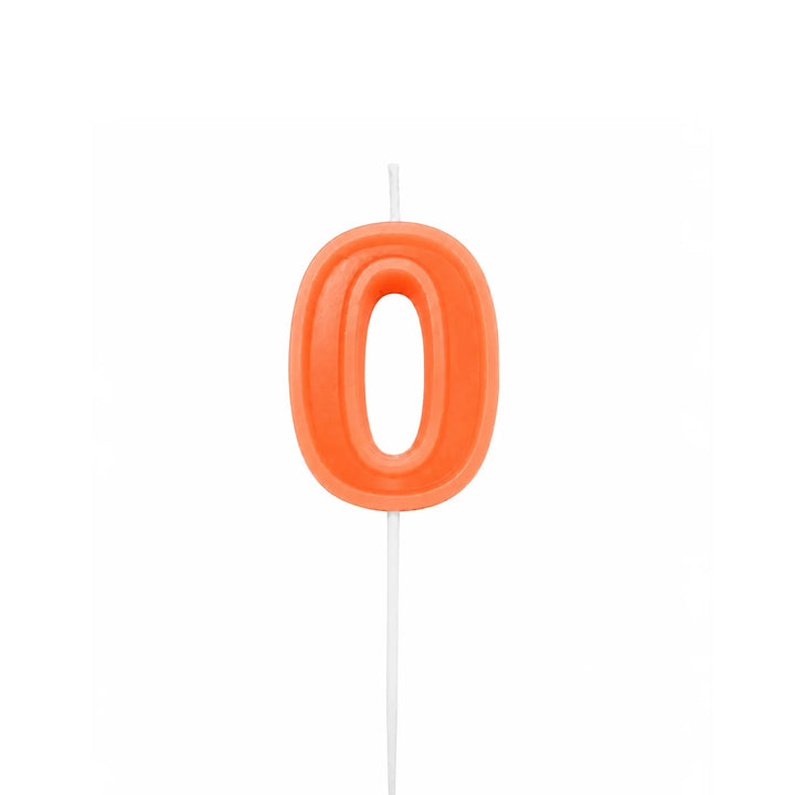 Orange Number 0 Birthday Candle, 2-inch – Cake Candle with White Pick