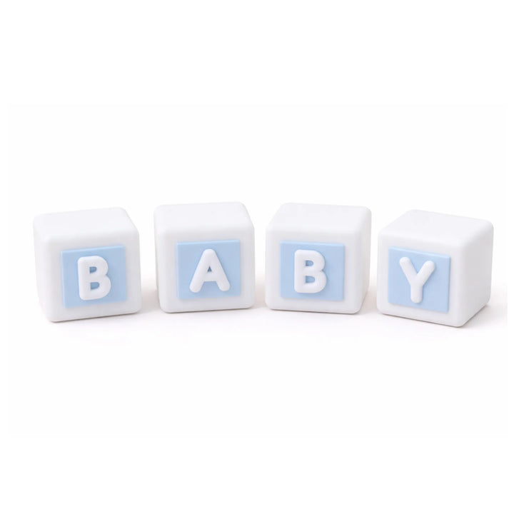 Blue BABY letter blocks cake toppers, 1.18-inch cubes – pastel baby shower cake decor