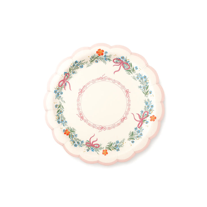 Pastel Garden Floral Paper Plate, 9-inch – Pink & Blue Flowers
