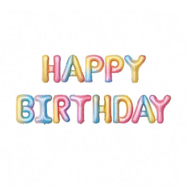 Pastel Rainbow Happy Birthday Foil Balloon Banner for Birthday Party Decorations