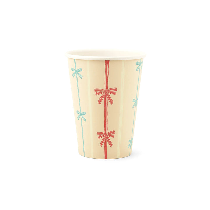 Pastel Ribbon Bow Paper Cup, 9oz – Cream Cup with Bows