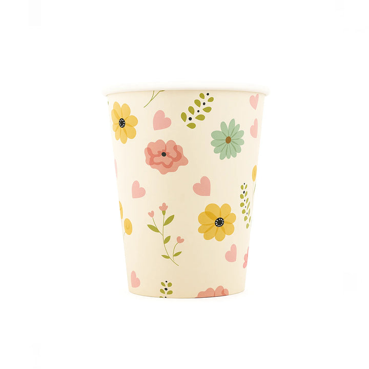 Pastel Spring Floral Paper Cup, 9oz – Yellow & Pink Flower Cup