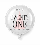 Personalized 21 birthday balloon — The Night Is Yours · Style 01