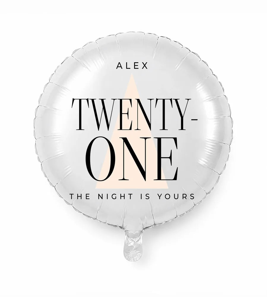 Personalized 21 birthday balloon — The Night Is Yours · Style 02
