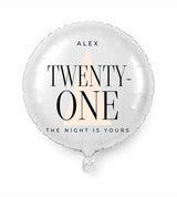 Personalized 21 birthday balloon — The Night Is Yours · Style 02