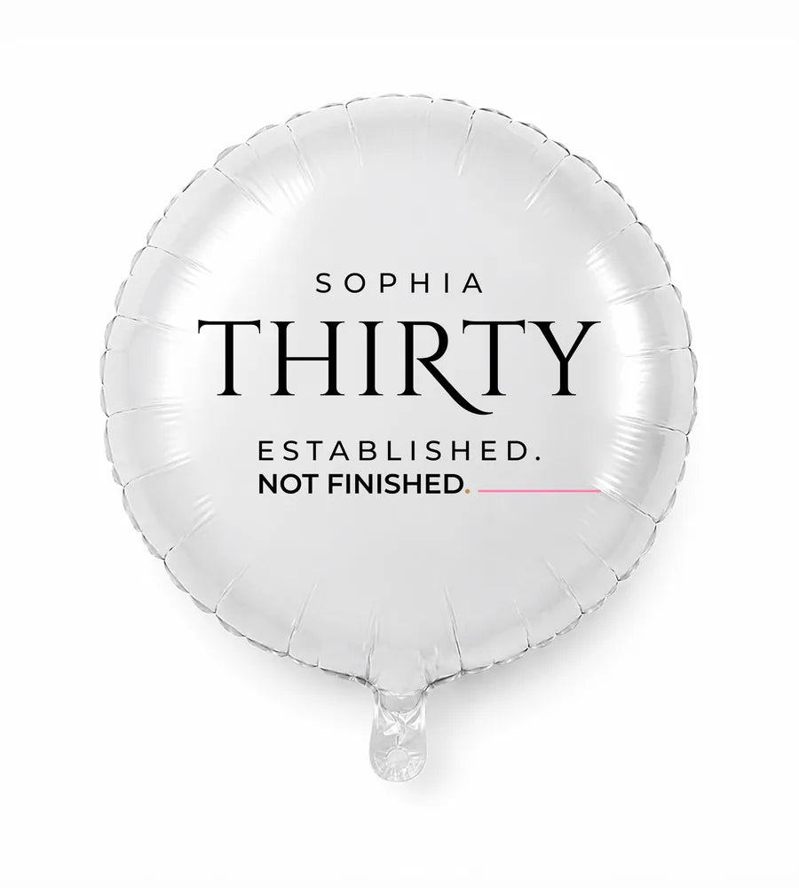 Personalized 30 birthday balloon — Established. Not Finished · Style 01