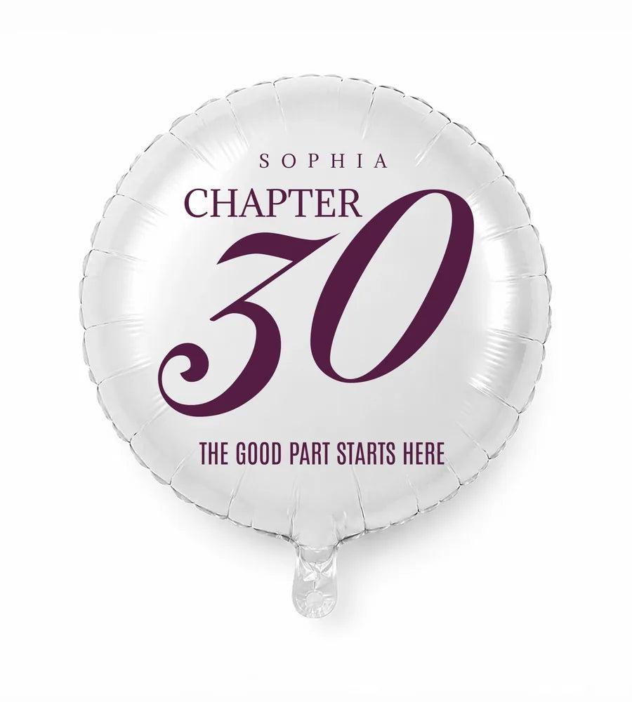 Personalized 30 birthday balloon — The Good Part Starts Here · Style 01